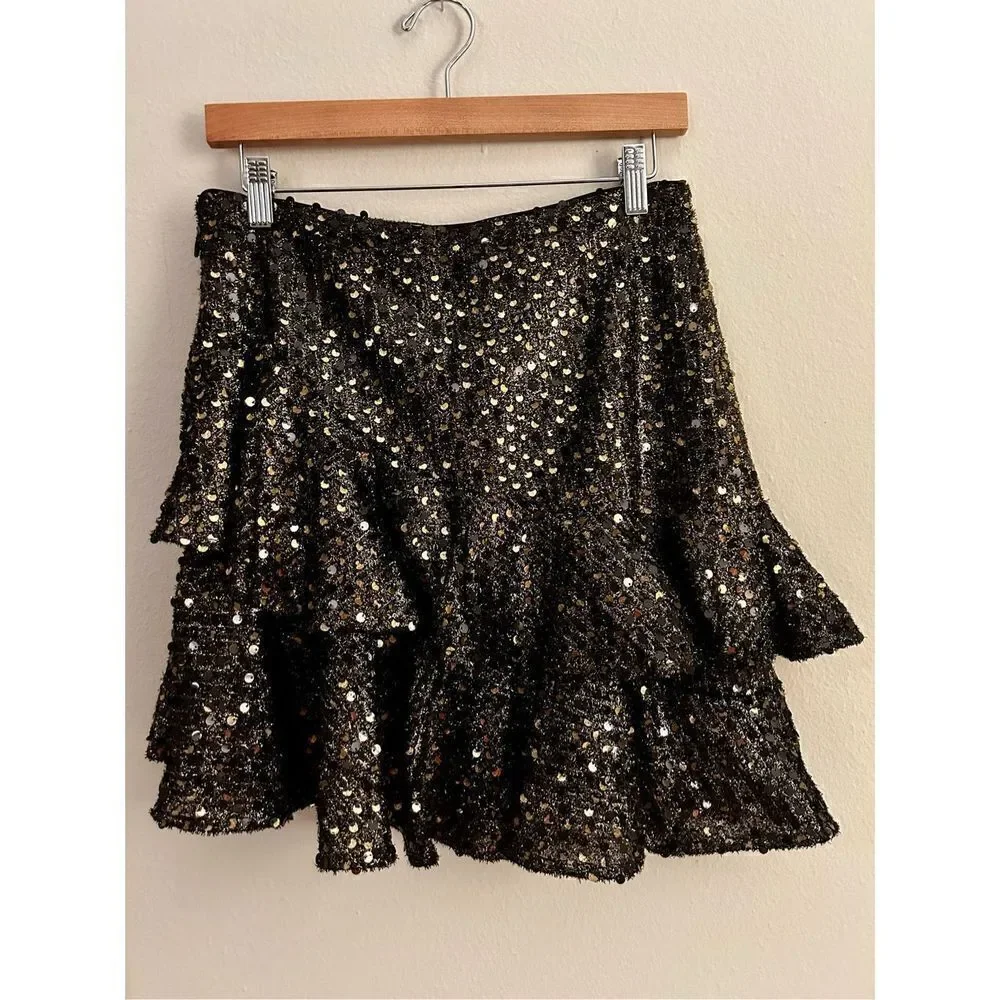 🆕 NWT Tularosa Mara Sequin Ruffle Skirt Size L